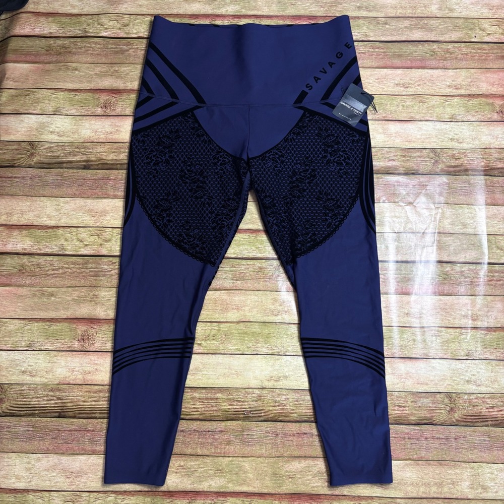 Savage X Fenty Sport Purple Flocked Velvet Lace Graphic Leggings 4X NWT